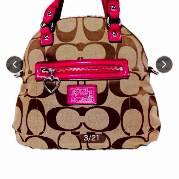 【売れ切れ間近 美品】COACH コーチ シグネチャー デイジー ポピー ハンドバッグ ピンクショルダーバック肩掛け紐は新品同様