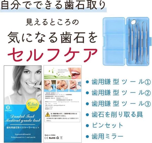 歯石取り 歯用 ツール 6点 セット 両頭スケーラー 歯垢 ヤニ 歯石取り 歯 汚れ