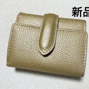 新品 牛革 ミニ財布 三つ折り財布 レディース メンズ シャンパンゴールド系