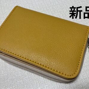 新品 合皮 二つ折り財布 ミニ財布レディース メンズ 黄色系