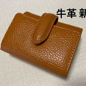 新品 牛革 ミニ財布 三つ折り財布 レディース メンズ キャメル系