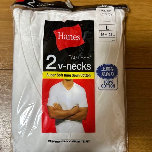 Hanes VネックTシャツ ホワイト Lサイズ