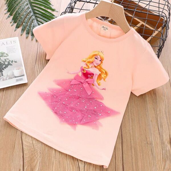 新品 プリンセスTシャツ ピンク 立体リボン 100 Tシャツ キッズ 半袖Tシャツ
