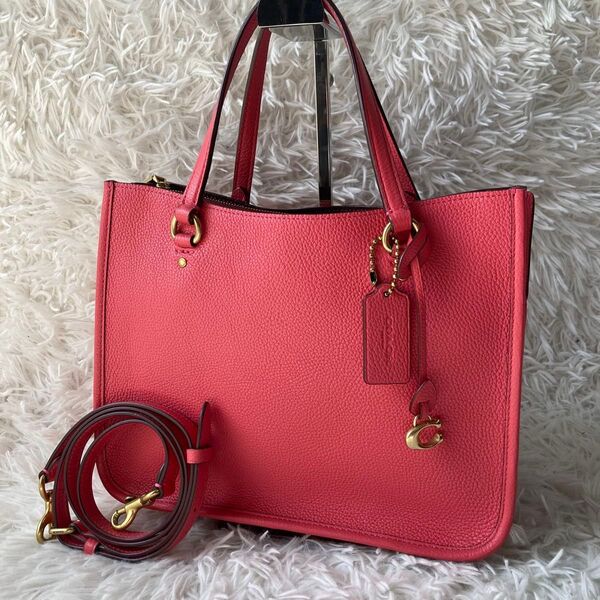 超美品 COACH コーチ タイラー 2way トートバッグ ショルダーバッグ バック キャリーオール レザー レッド C3460