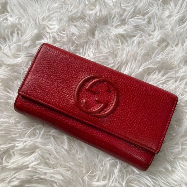美品 GUCCI グッチ インターロッキング レザー 長財布 二つ折り レッド 赤 ウォレット レア 希少 レディース