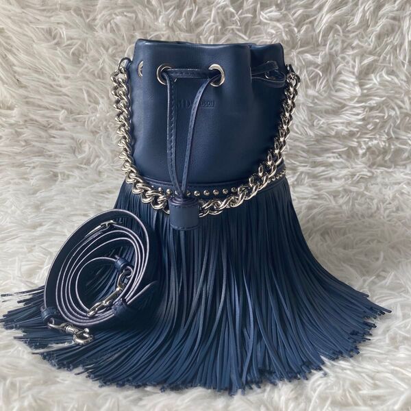 極美品 J&M DAVIDSON カーニバル 2way ショルダーバッグ 紺 ネイビー レザー チェーン ハンドバッグ バック