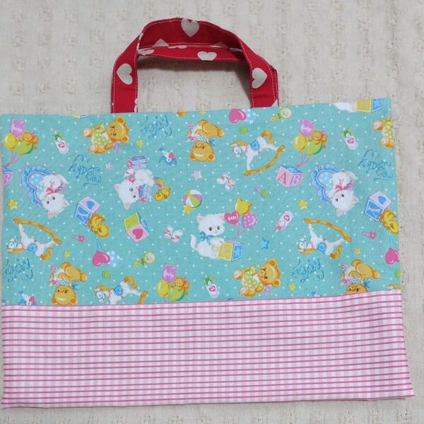 ハンドメイド レッスンバッグ 絵本バッグ 女の子 入園入学 猫 くま