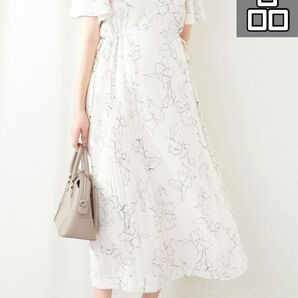 【美品】ハートネック両サイドプリーツフレアスリーブワンピース