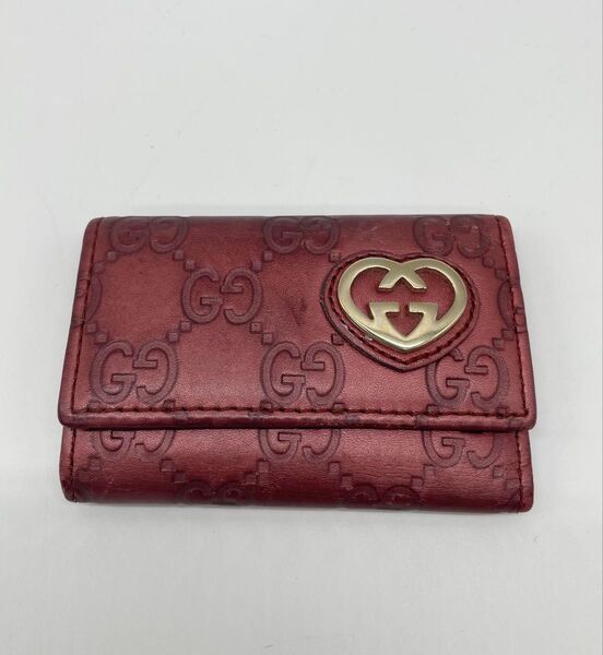 【良品】GUCCI グッチ シマレザー 6連 キーケース ハート金具