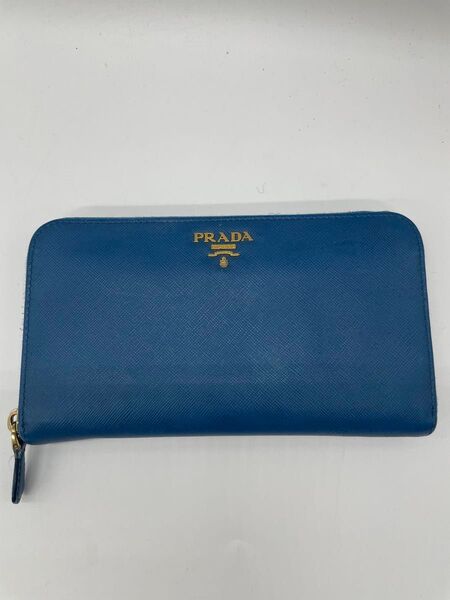 PRADA プラダ サフィアーノレザー ラウンドファスナー長財布 ブルー
