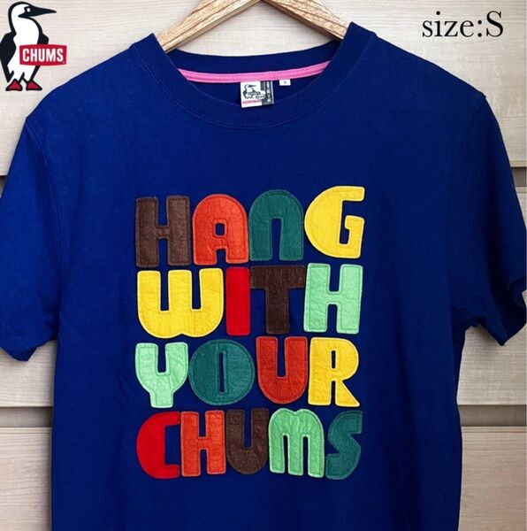 【複数割】チャムスCHUMS半袖Tシャツ フェルトプリント ネイビー Sサイズ