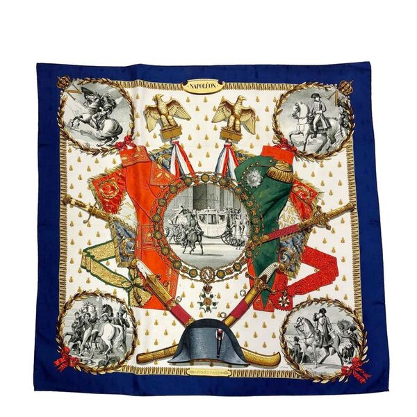 HERMES エルメス ヴィンテージスカーフ カレ90 『NAPOLEON(ナポレオン)』 シルク ホワイト/ネイビー
