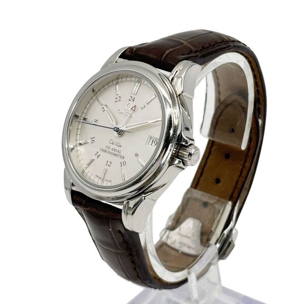 OMEGA オメガ メンズ腕時計 デ・ヴィル コーアクシャル GMT 自動巻き SS/レザー シルバー/ブラウン
