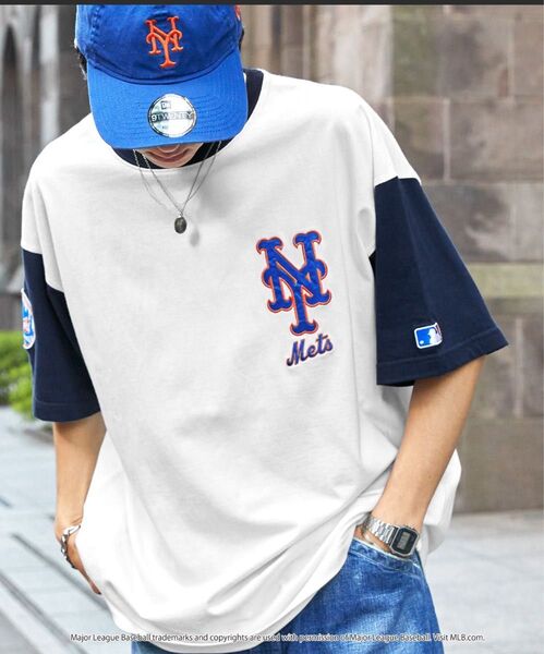 MLB/メジャーリーグベースボール 別注 ワッペン刺繍 ビッグシルエット半袖Tシャツ M