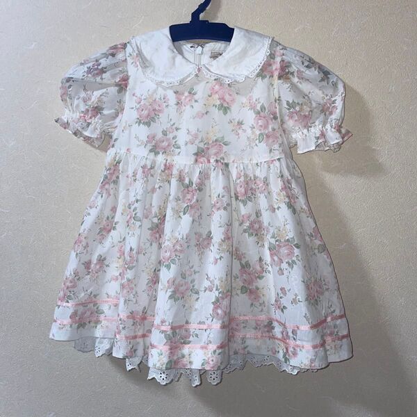 花柄ワンピース 女の子 ピンク レース 半袖 ドレス