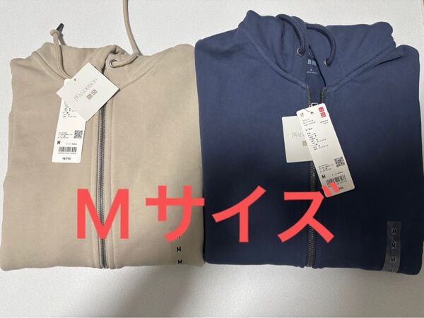 ユニクロ JW ANDERSON スウェットオーバーサイズフルジップパーカ ブルー ベージュ Mサイズ