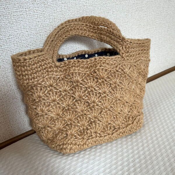 ハンドメイド 麻ひもバッグ トートバッグ かぎ針編み