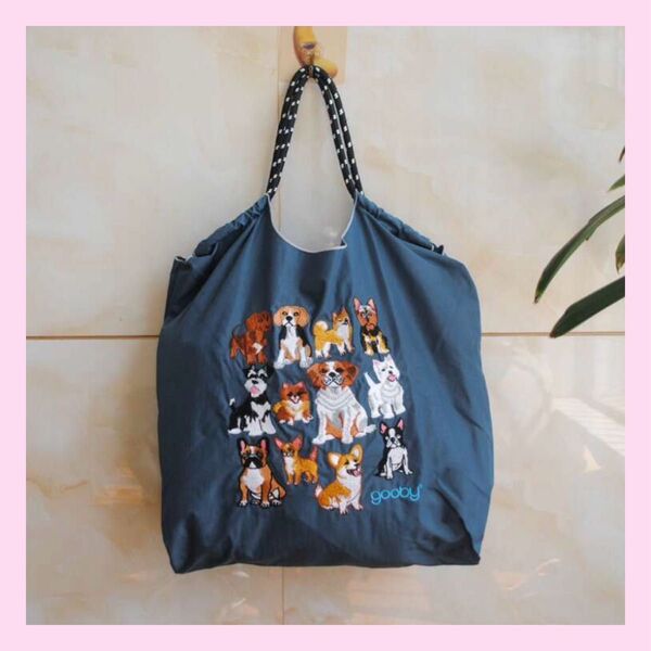gooody 刺繍 トートバッグ エコバッグ 犬 ネイビー おしゃれ ボールアンドチェーン