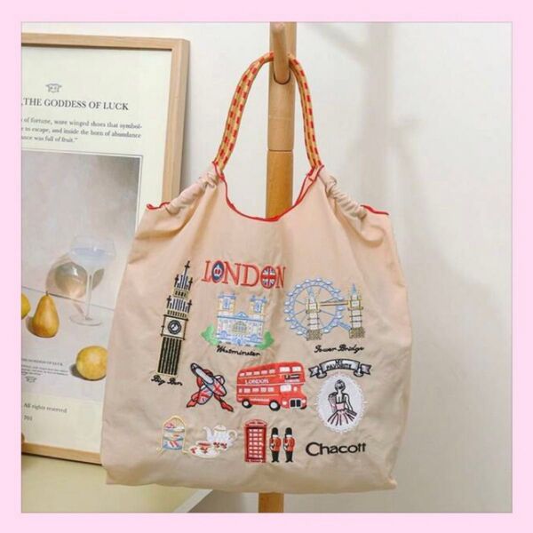 ボールアンドチェーン 刺繍 トートバッグ エコバッグ ベージュ ロンドン チャコット おしゃれ