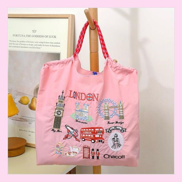 ボールアンドチェーン 刺繍トートバッグ エコバッグ ピンク ロンドン チャコット