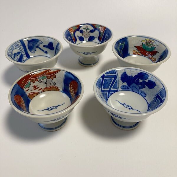 【新品・未使用】有田焼 伊万里 南蛮色絵 高台小鉢 小鉢 足付き小鉢 和食器 五客セット