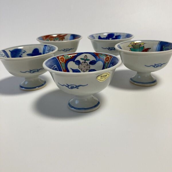【新品・未使用】有田焼 伊万里 南蛮色絵 高台小鉢 小鉢 足付き小鉢 和食器 五客セット