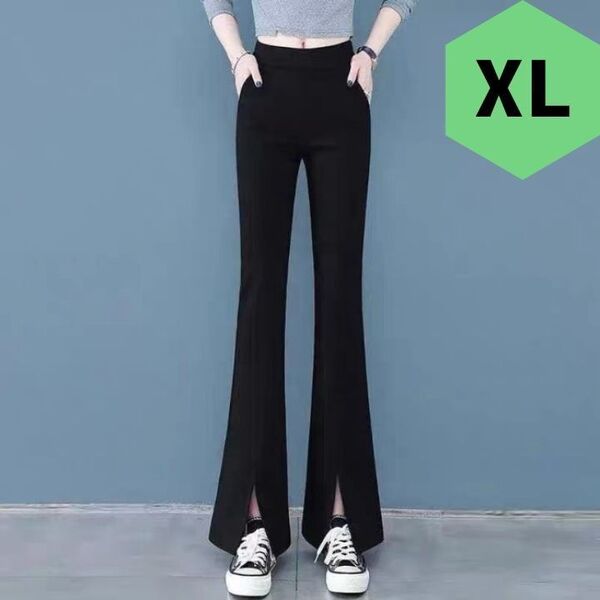 新品 フレアパンツ レギンス スキニー XL 黒 ストレッチ スリット 韓国