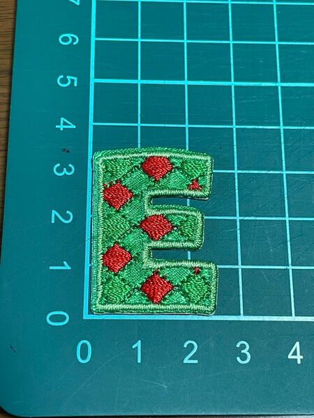 ワッペン アイロンワッペン E 英字 アルファベット 目印 刺繍 アップリケ イニシャル E2 グリーン 緑 チェック