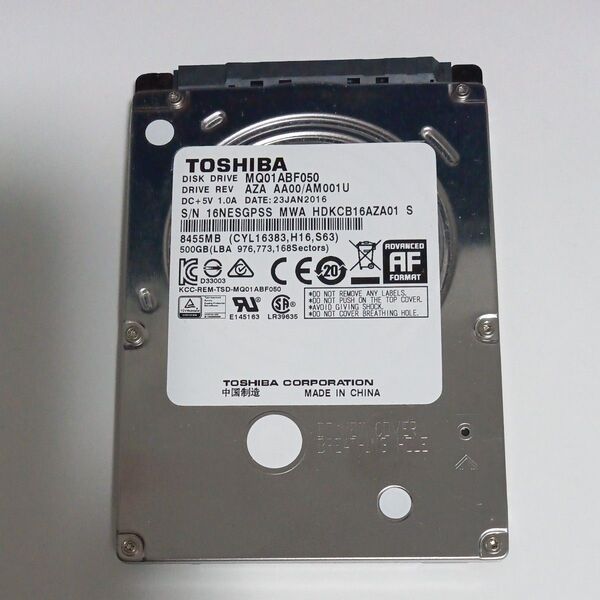 TOSHIBA 2.5インチHDD MQ01ABF050 500GB