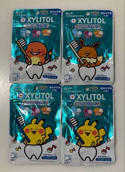 ロッテ LOTTE キシリトールひんやりラムネ × 4袋 ポケモンスマイル