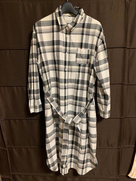 新品 SHOO-LA-RUE シューラルー チェック ロングシャツワンピース L マキシ丈 ラウンドヘム コートでも 共ベルト付