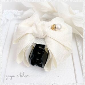 レースリボン バンスクリップ ハンドメイド リボン 結婚式 ヘアリボン 上品 バンズクリップ パール セレモニー フォーマル