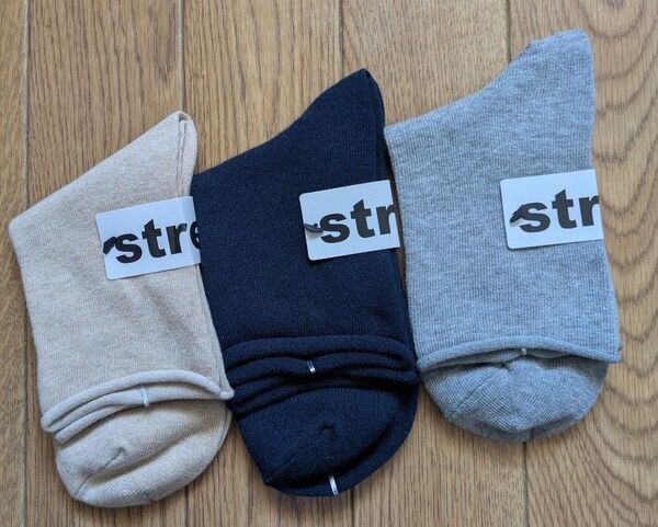 stress 靴下 ソックス 3足セット 新品未使用 25〜27cm ベージュ/ネイビー/グレー