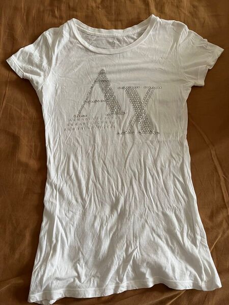 A|X Armani Exchange Tシャツ ラインストーンロゴ ホワイト