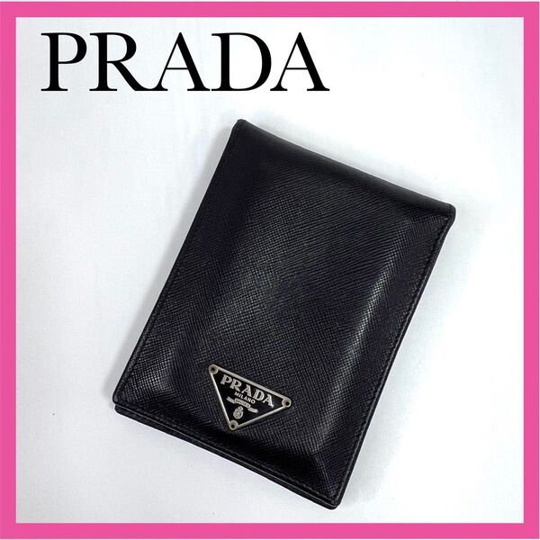 PRADA プラダ カードケース パスケース レザー 三角ロゴ ブラック 二つ折り サフィアーノ
