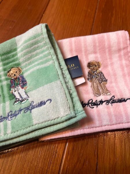 ポロラルフローレン タオルハンカチ 2枚セット ピンク&グリーン ポロベア