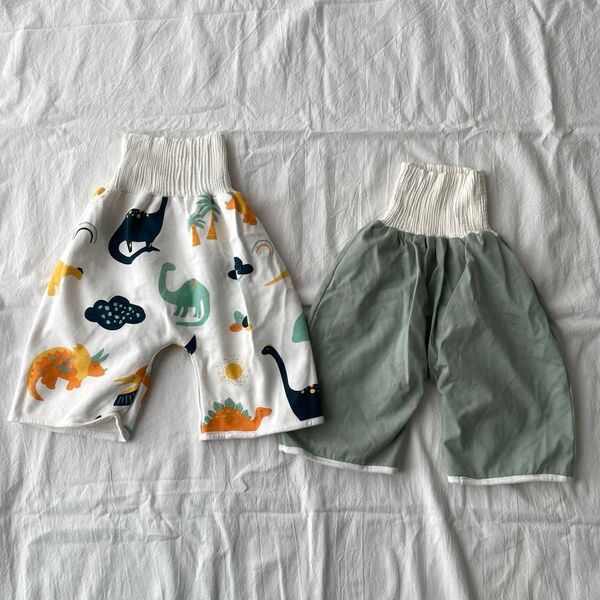 おねしょズボン 防水 おねしょパンツ ミントグリーン ダイナソー柄 2枚セット Hugmuu ハグムー トイトレ パジャマ S