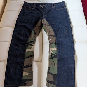 児島ジーンズ迷彩入りデニムパンツw40
