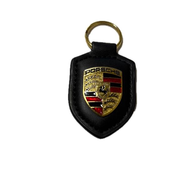 PORSCHE ポルシェ クレスト キーホルダー キーリング ブラック レザー