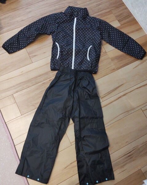 レインウェア 雨具 130 120 上下 ドット 黒 女の子 カッパ