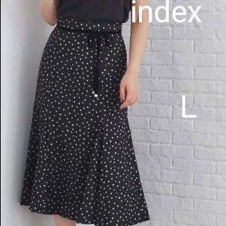 index インデックス スカート 膝下丈 ワールド ブラック ドット柄 フレアスカート レディース Lサイズ 大人可愛い