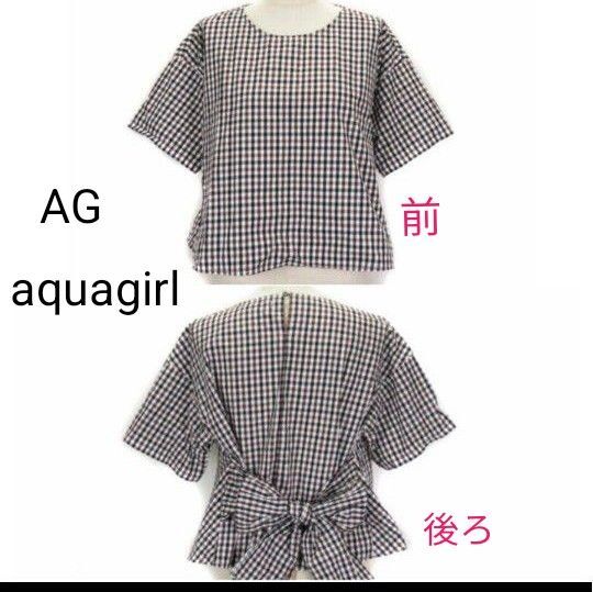 AG by aquagirl ギンガムチェック リボンブラウス 半袖 トップス 可愛い フリーサイズ