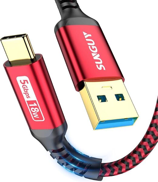 急速充電ケーブル USB Type C ケーブル 3m レッド