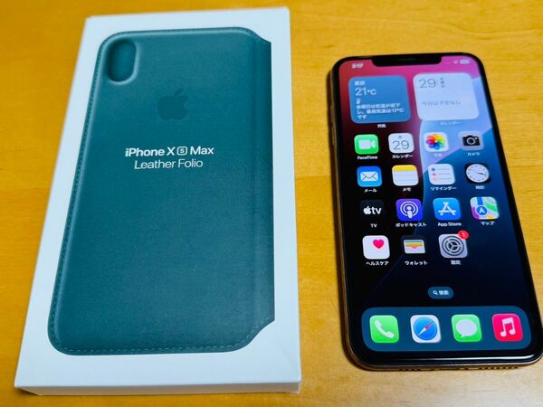 Apple iPhoneXs Max 256GB ゴールド SIMフリー 本体 美品 純正レザーフォリオケース付き
