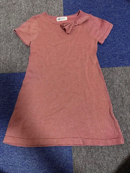H&M ラメ入りニットワンピース ピンク 90-100