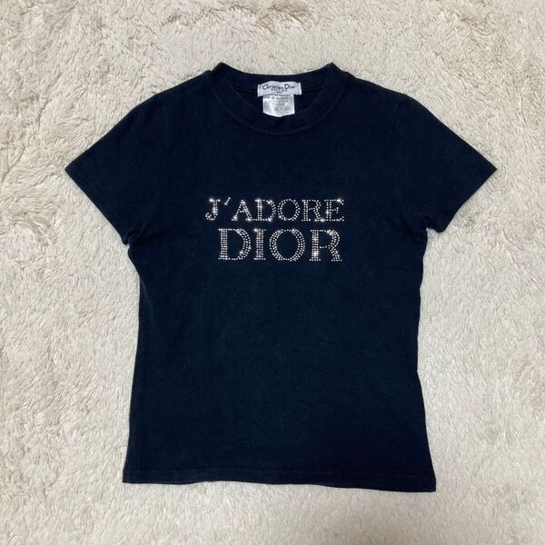 Christian Dior クリスチャンディオール J'ADORE DIOR Tシャツ ラインストーン ブラック 黒 40