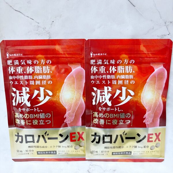【2袋セット】カロバーンEX 肥満 体重 体脂肪 血中中性脂肪 内臓脂肪 ウエスト周囲径減少サポート BMI ダイエット エラグ酸