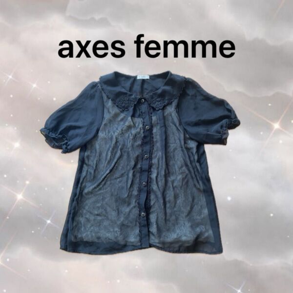 axes femme 黒 ブラウス 半袖 半袖シャツ透け感ブラウス 春 夏