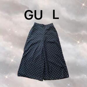 GU ドット柄ワイドパンツ ボトムス ズボン パンツ ガウチョパンツ ワイド ボトムス