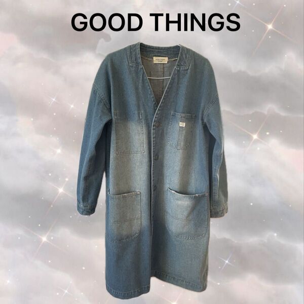 GOODTHINGS デニムコート カバーオール デニムジャケット gジャン コート ロング 長袖 ジーンズ オシャレ ゆったり